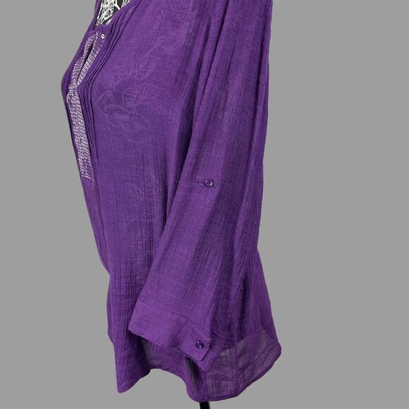 Women’s XL Lightweight 3/4 Sleeve Blouse with Sequins Embellished Open V-Neck - Picture 7 of 7